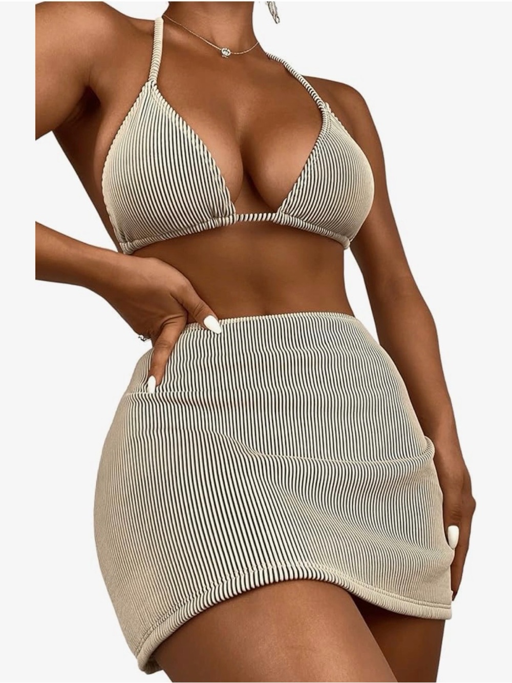 SweatyRocks 3 Piece Striped Bikini Swimsuit Set